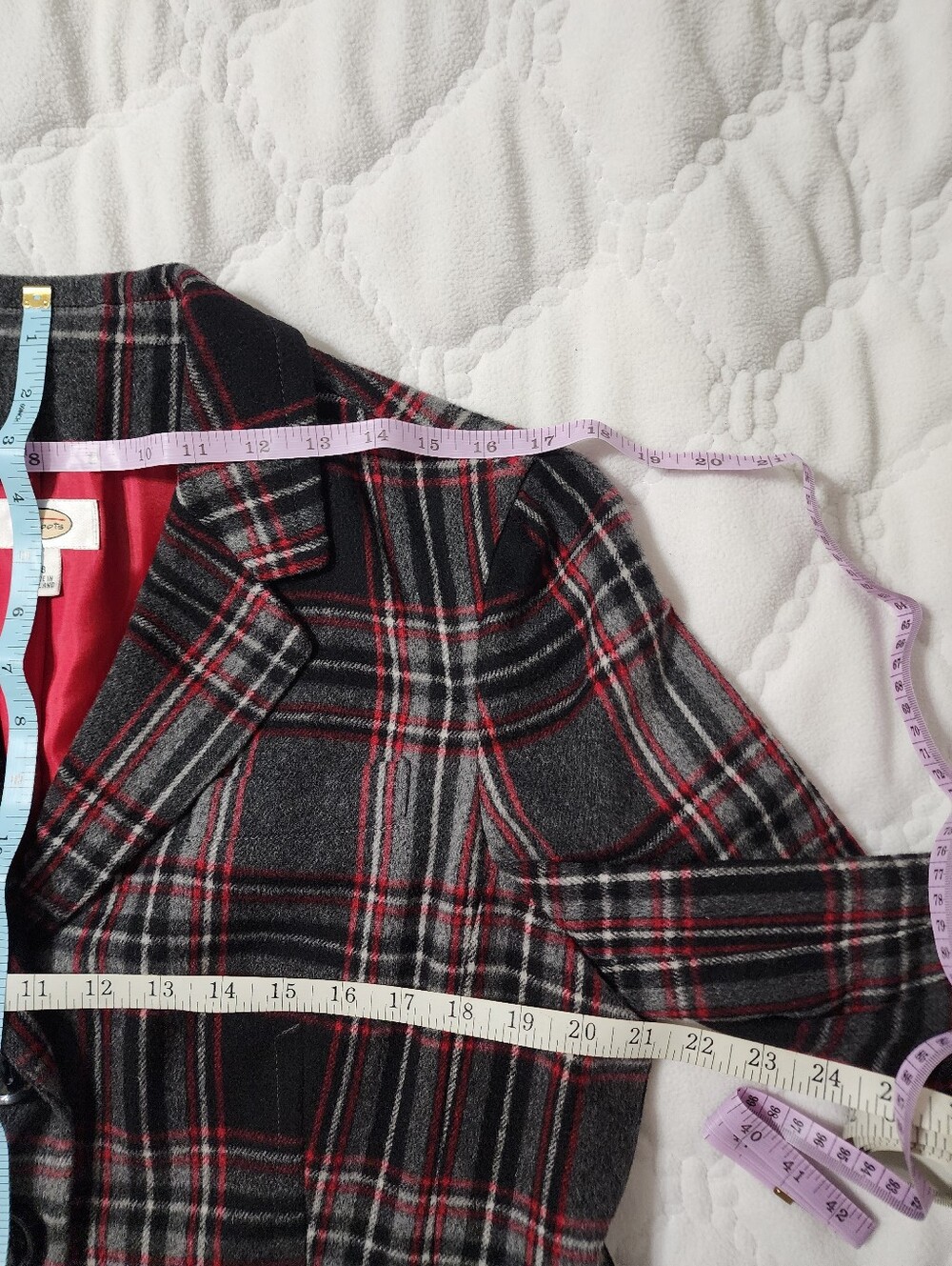 Talbots Black, Gray & Red Plaid Blazer Jacket - Picture 9 of 13